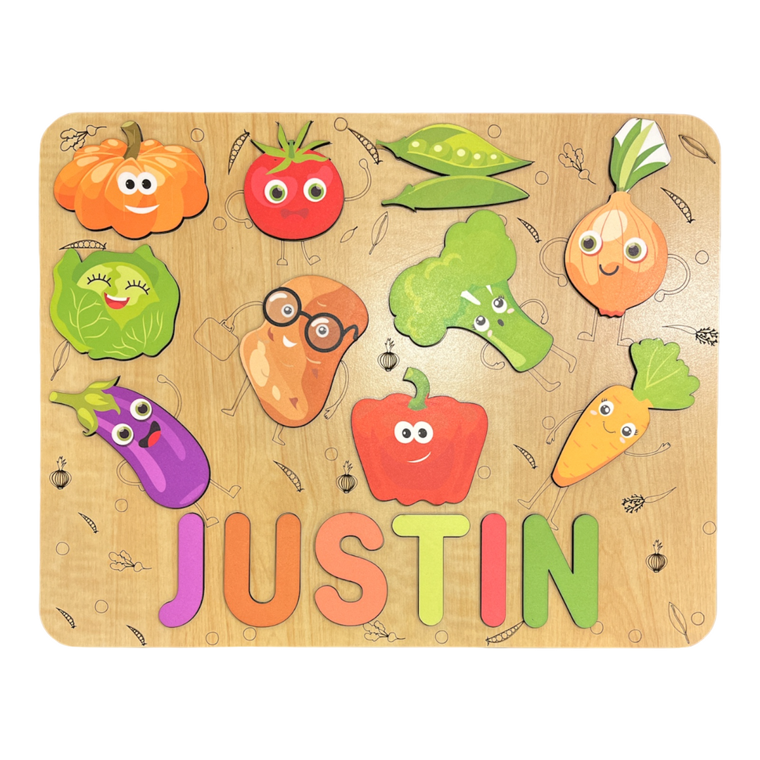 Personalised Wooden Name Puzzle- Vegetables