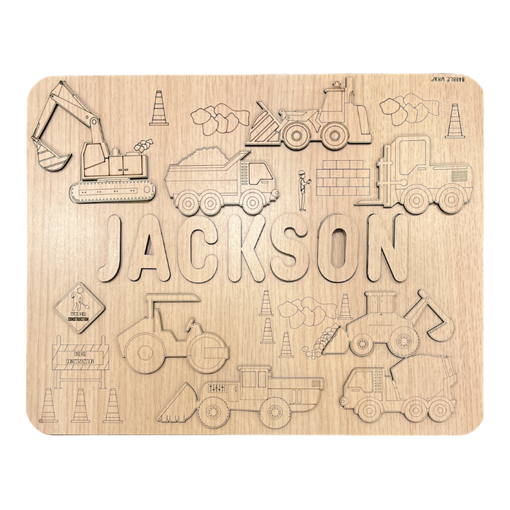 Personalised Wooden Name Puzzle- Construction Site