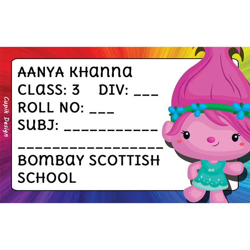 Trolls School Book Labels