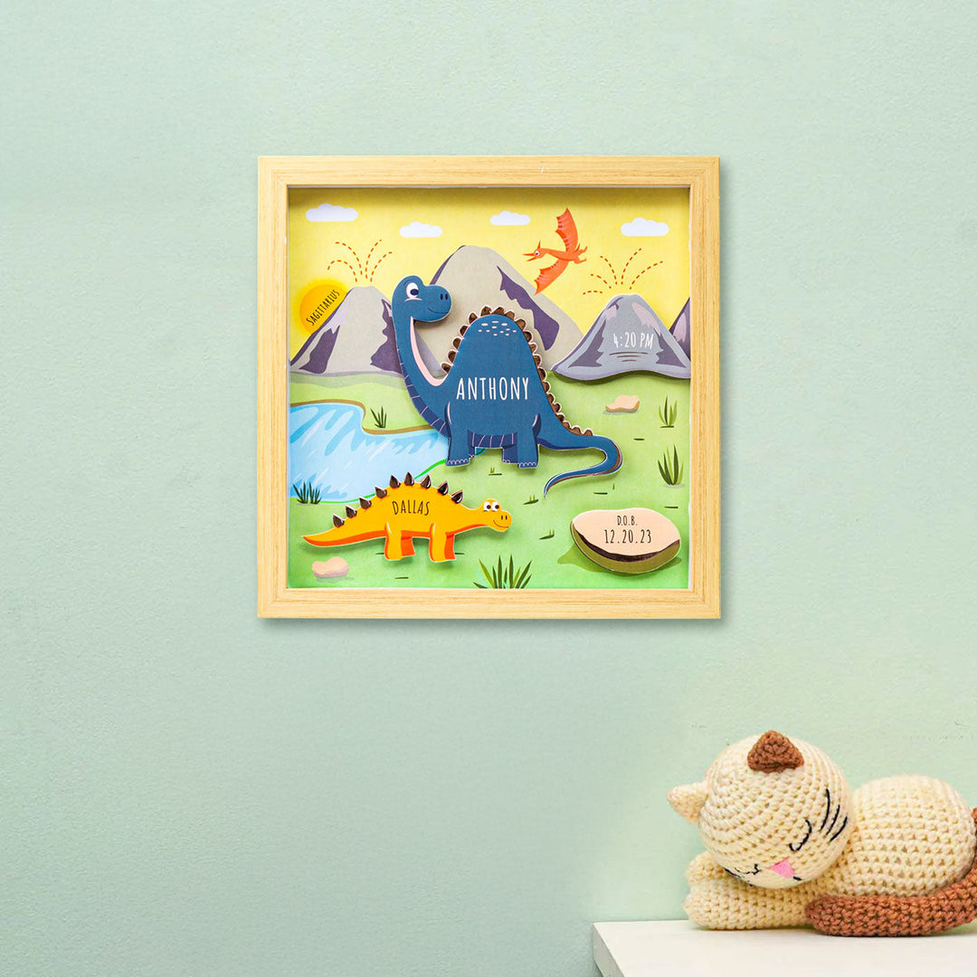 Shadow Box Frame with Rose Gold Foil - Dinosaurs