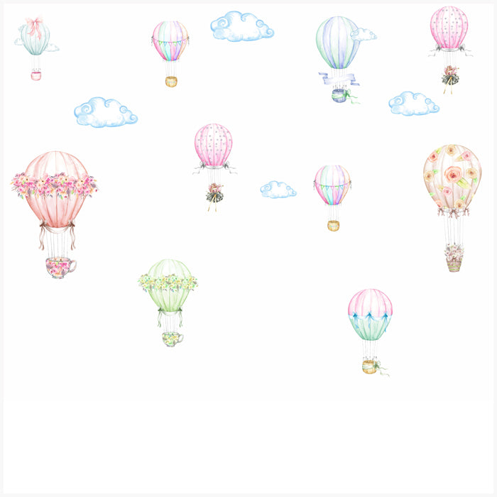 Hot Air Balloon and Flowers Wall Sticker for Kids