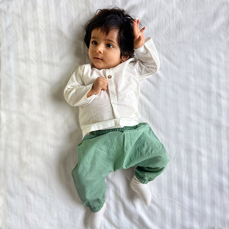 UNISEX ORGANIC ESSENTIAL WHITE KURTA + MINT PANTS