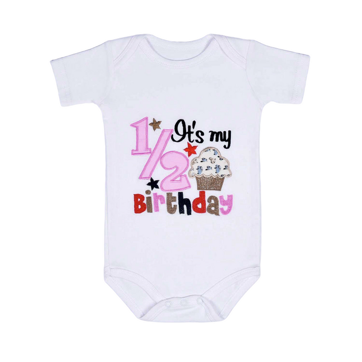 Half Birthday Cupcake Romper - Pink