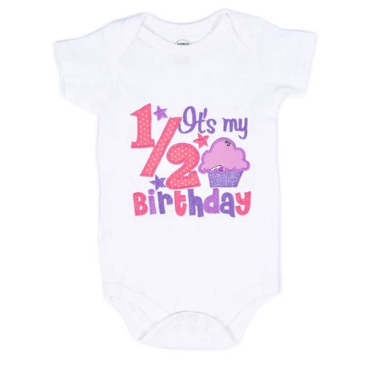 Half Bday Cupcake Romper - Purple