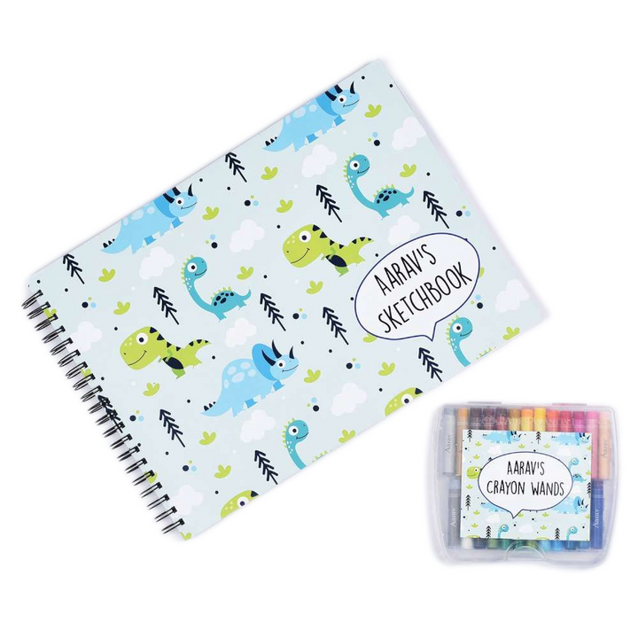 Sketch Books With Personalized Crayons - Cute Dinos