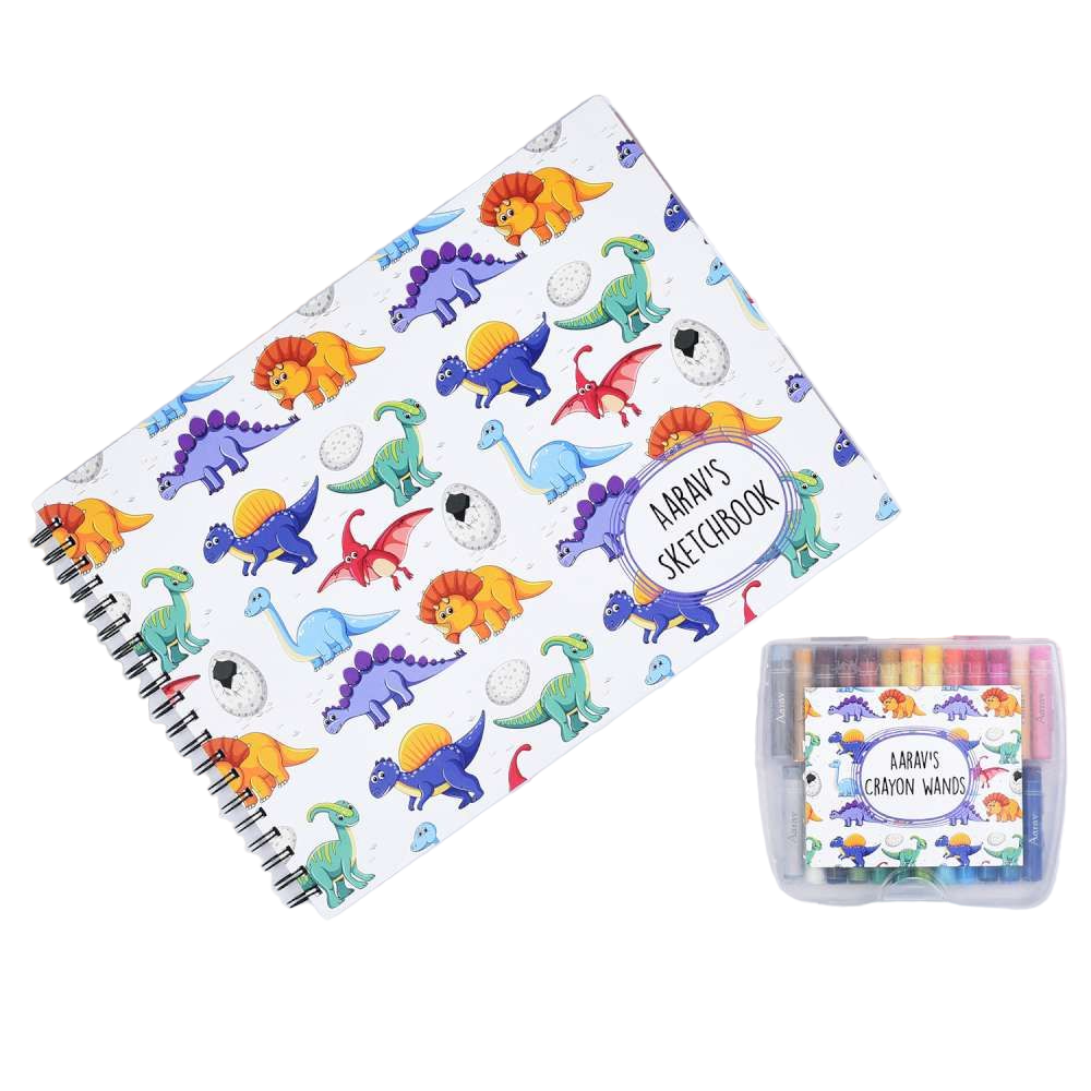 Sketch Books With Personalized Crayons - Dinosaurs