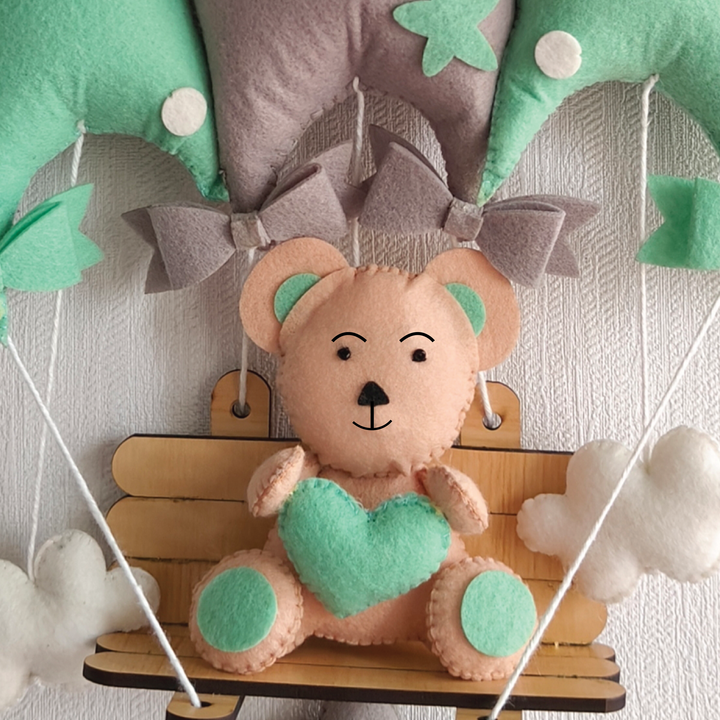 Babble Wrap Minty Green Teddy On a Swing Name Hanging