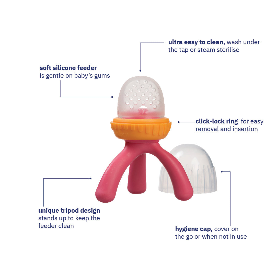 Silicone Fresh Food Feeder Strawberry Shake Pink Orange