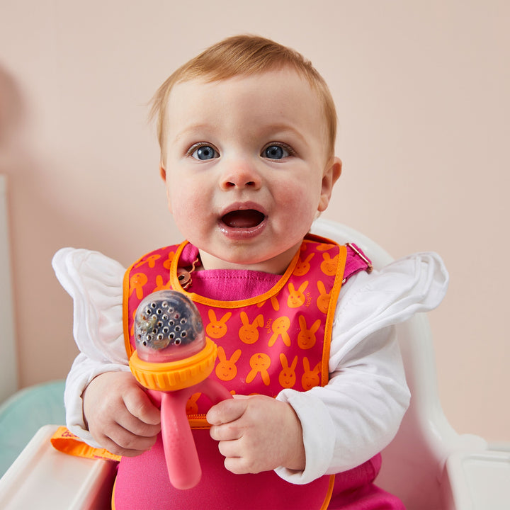 Silicone Fresh Food Feeder Strawberry Shake Pink Orange