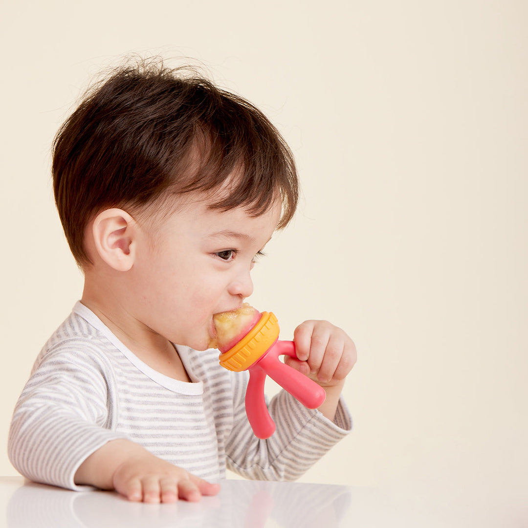 Silicone Fresh Food Feeder Strawberry Shake Pink Orange