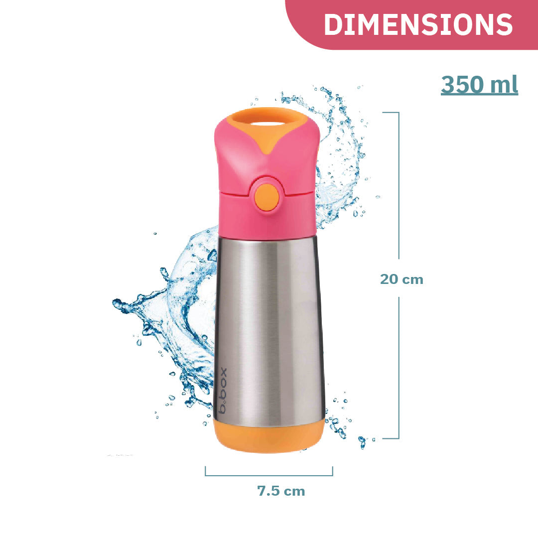 b.box Insulated Straw Sipper Drink Water Bottle 350ml Strawberry Shake PInk Orange - Sohii India