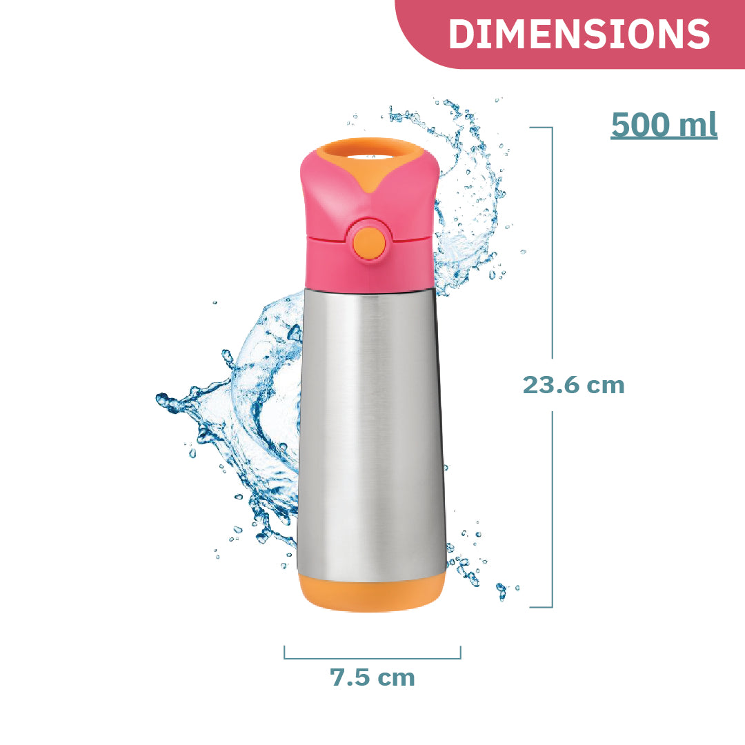 b.box Insulated Straw Sipper Drink Water Bottle 500ml Strawberry Shake PInk Orange - Sohii India