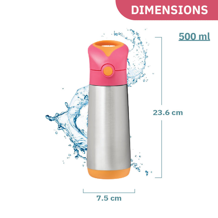 b.box Insulated Straw Sipper Drink Water Bottle 500ml Strawberry Shake PInk Orange - Sohii India