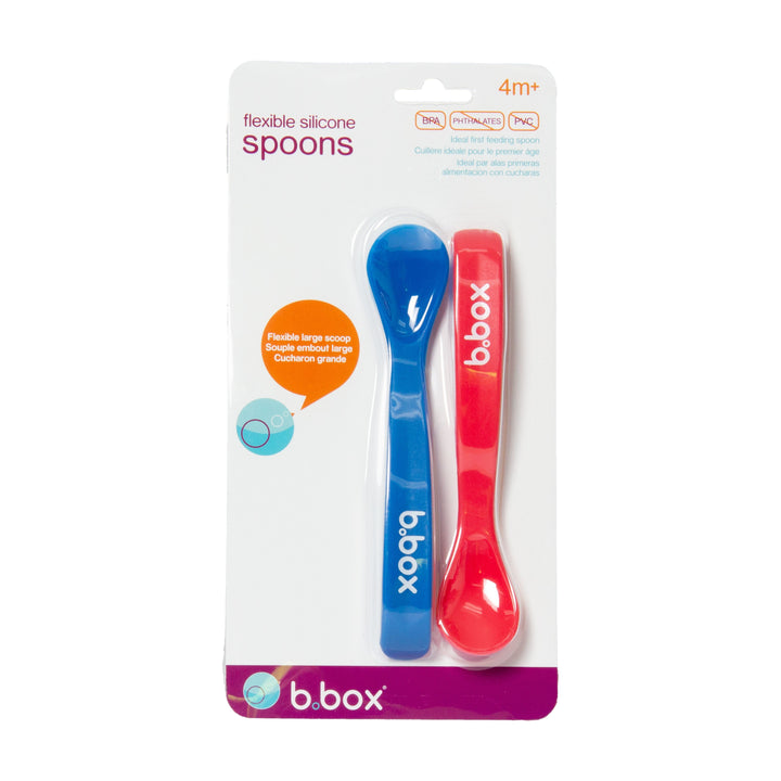 B.box Baby Soft Bite Flexible Spoon Set Pack of 2 Red Blue - Sohii India