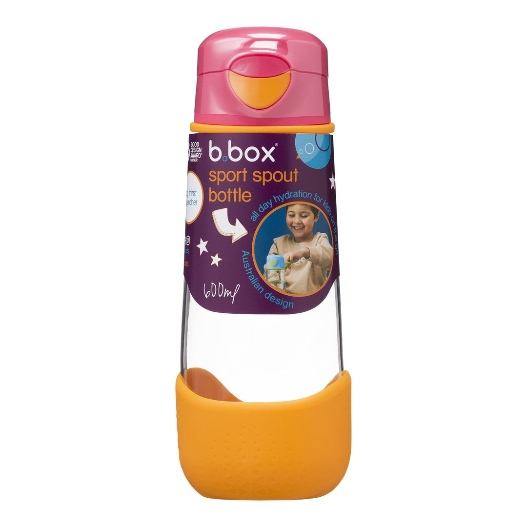 B.box Tritan Sport Spout Drink Bottle 600ml- Strawberry Shake Pink Orange - Sohii India
