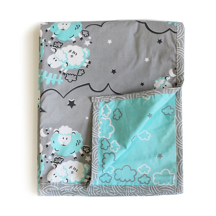 Counting Sheep 100% Cotton 3 Layer Reversible Single Blanket Dohar for Boys & Girls - Blue -  (Can be Personalised)