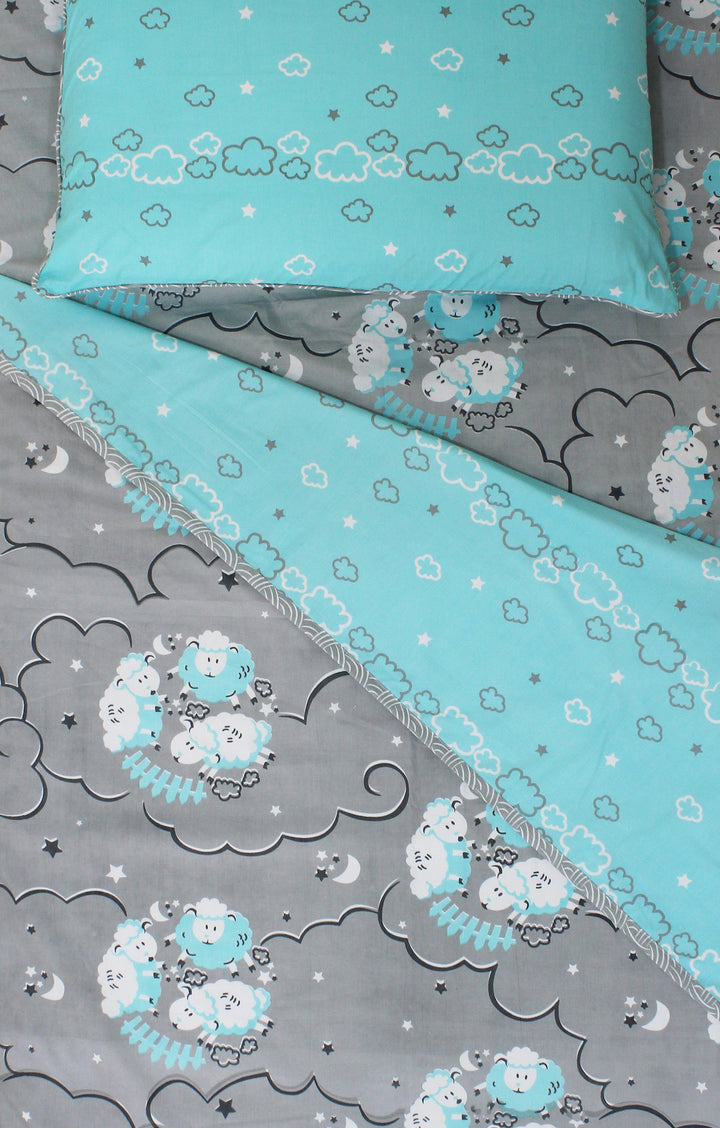 Counting Sheep 100% Cotton 3 Layer Reversible Single Blanket Dohar for Boys & Girls - Blue -  (Can be Personalised)