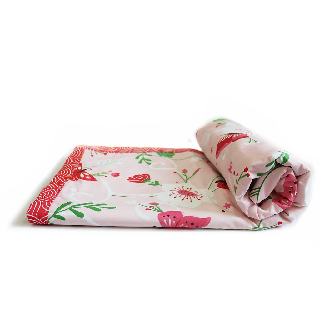 Flowers & Butterflies 100% Cotton 3 Layer Reversible Single Blanket Dohar for Boys & Girls (Can be Personalised)