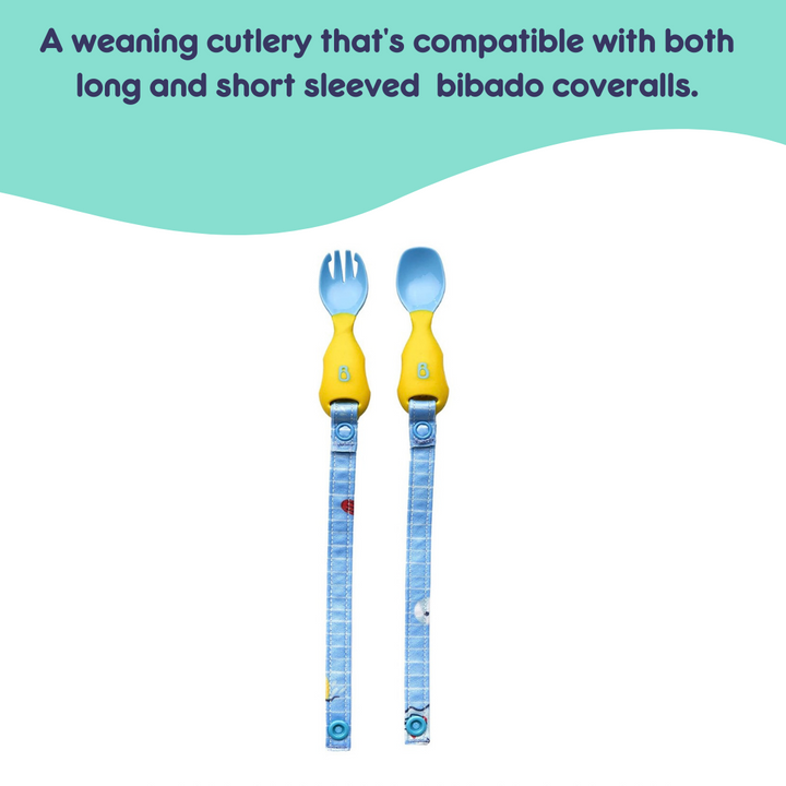 Handi Cutlery- Attachable Weaning Cutlery Set Ducklings Pool Party Blue