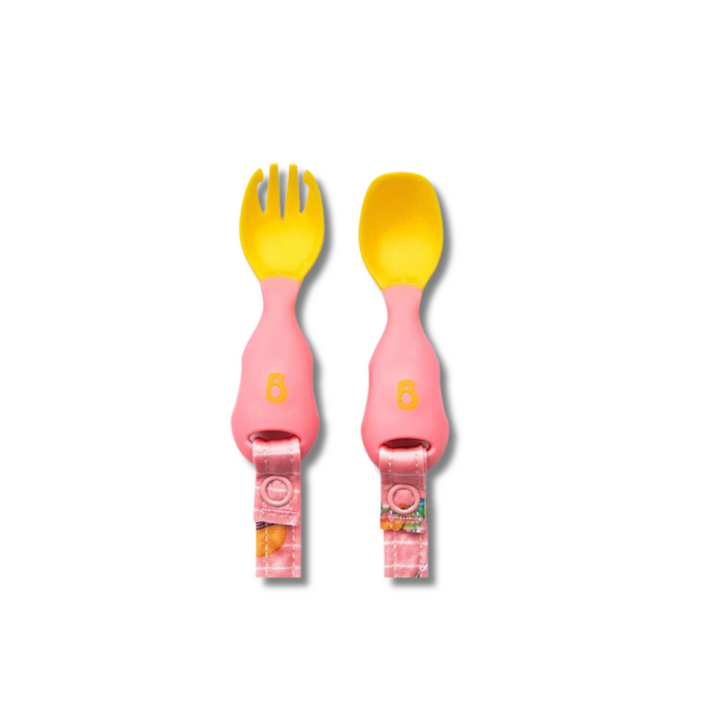 Handi Cutlery- Attachable Weaning Cutlery Set Teddy Bear Pink