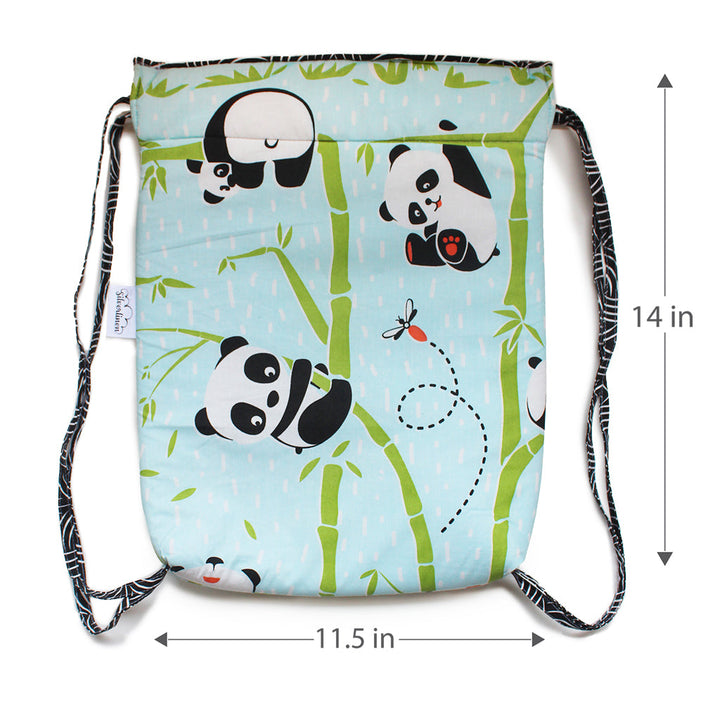 Drawstring Bag with Waterproof Lining || Multipurpose, Swimming Bag, Playtime Bag, Tuition Bag - Panda Village, Blue