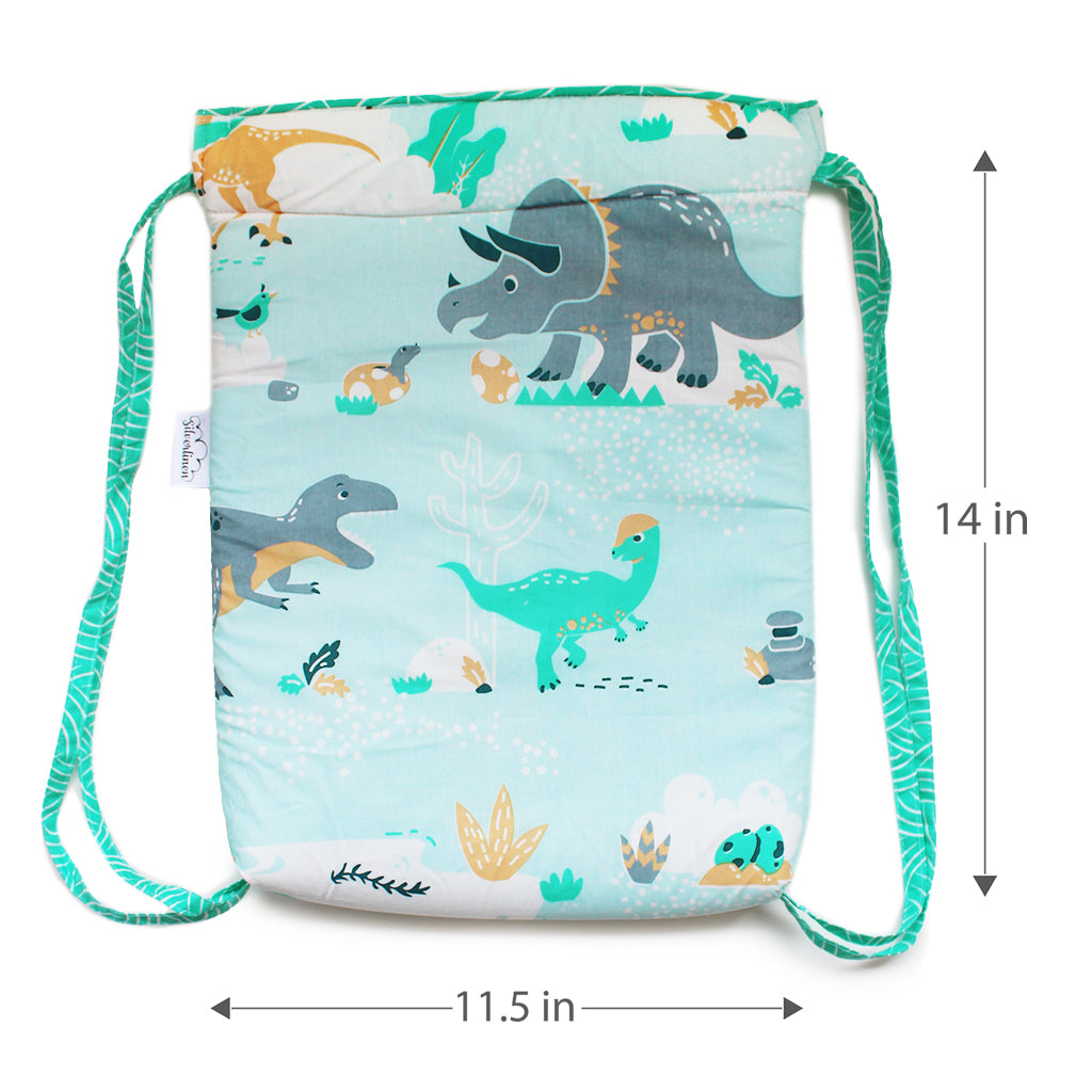 Drawstring Bag with Waterproof Lining || Multipurpose, Swimming Bag, Playtime Bag, Tuition Bag - Snooze & Roar Dinosaur