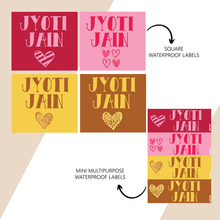 Waterproof Name Stickers - Hearts