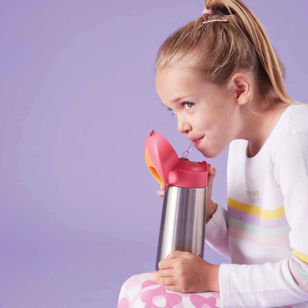 b.box Insulated Straw Sipper Drink Water Bottle 500ml Strawberry Shake PInk Orange - Sohii India