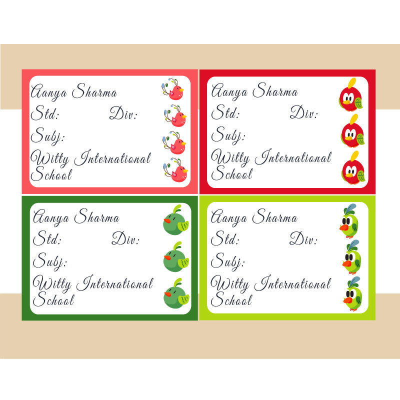 Personalised School Book Labels - Birds, Pack of 36