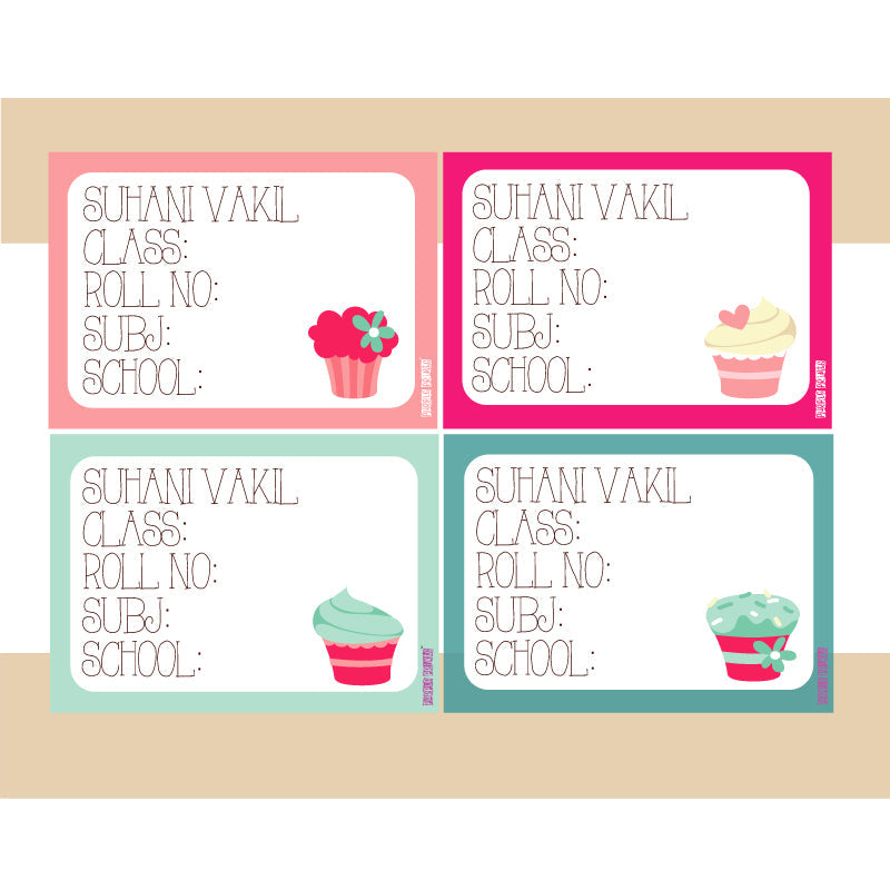 Personalised School Book Labels - Cupcake, Pack of 36
