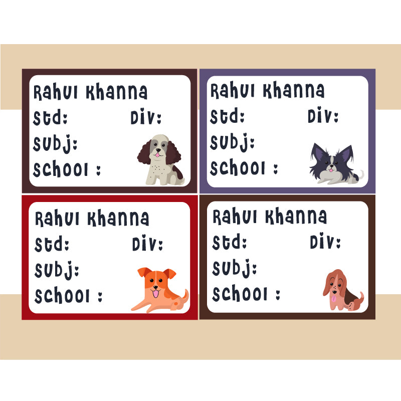 Personalised School Book Labels - Doggie Love, Pack of 36