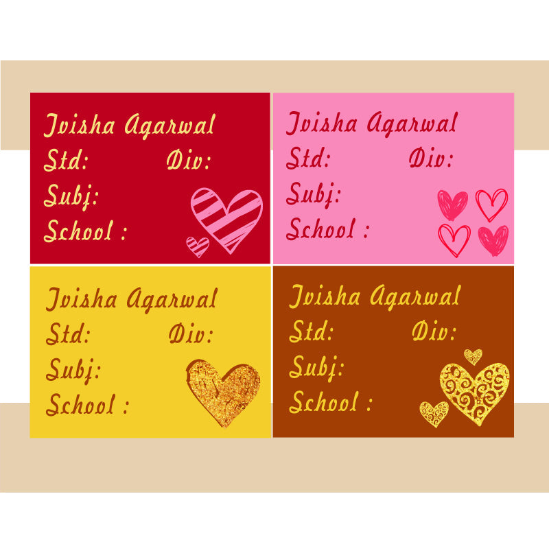 Personalised School Book Labels - Heart, Pack of 36