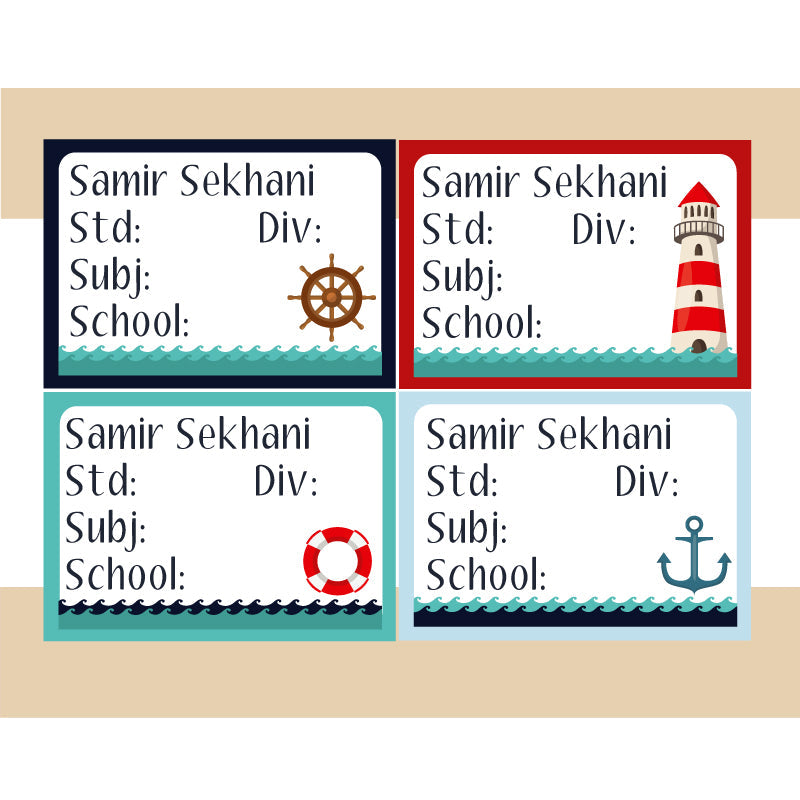 Personalised School Book Labels - Nautical, Pack of 36