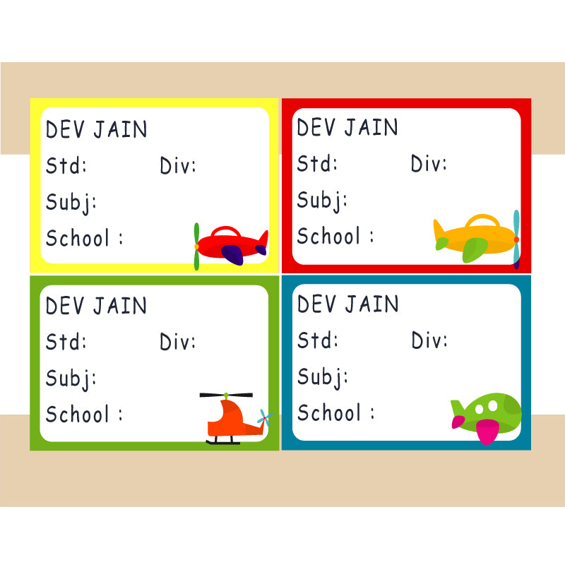 Personalised School Book Labels - Planes, Pack of 36