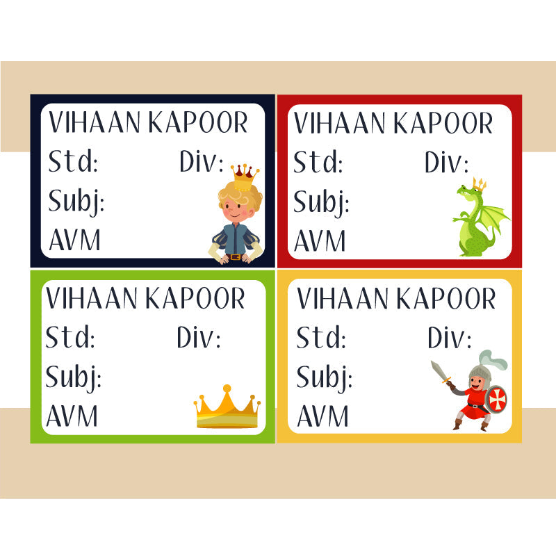Personalised School Book Labels - Prince, Pack of 36