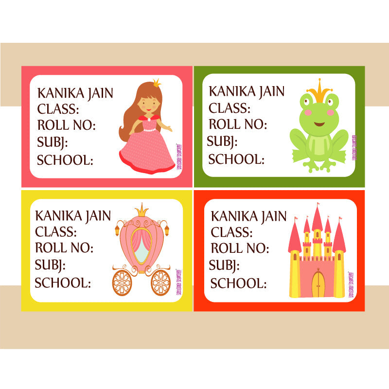 Personalised School Book Labels - Princess, Pack of 36