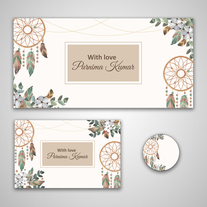 PERSONALISED GIFT ENVELOPES, CARDS & STICKERS COMBO - DREAM CATCHER, SET OF 130