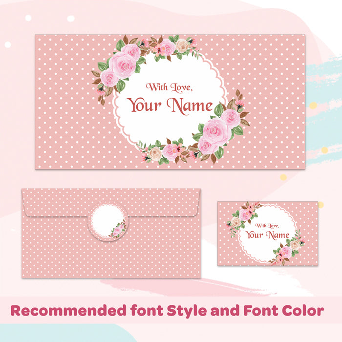 PERSONALISED GIFT ENVELOPES, CARDS & STICKERS COMBO - PINK POLKA, SET OF 130