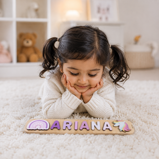 Personalised Wooden Name Puzzle- Mixed Picturesque (2 Elements)