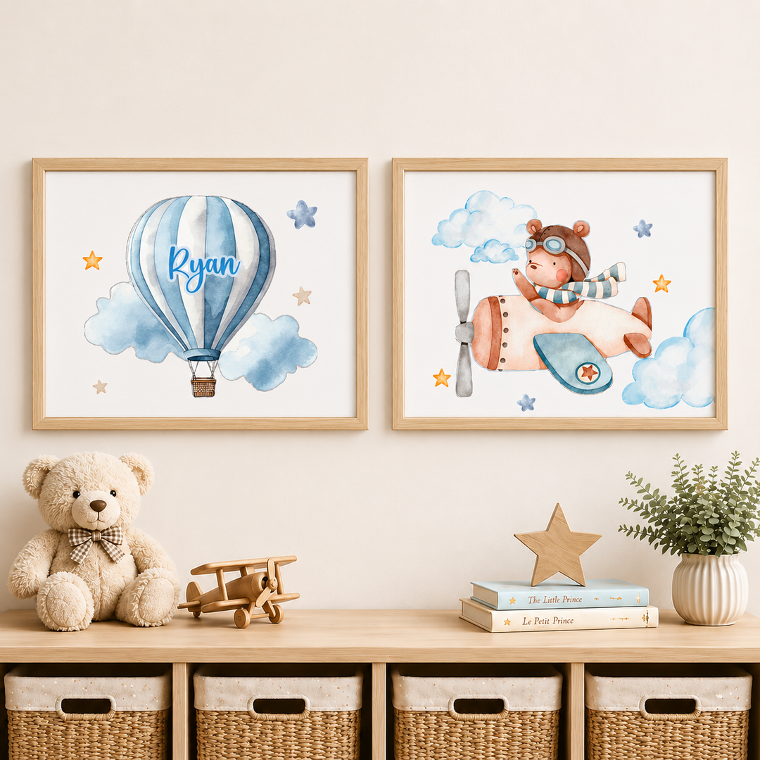 Wall Frame - Teddy on a Plane (Set Of 2)