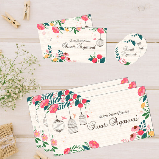 PERSONALISED GIFT ENVELOPES, CARDS & STICKERS COMBO - BIRDS CAGE, SET OF 130