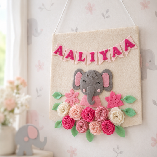 Babble Wrap Blossomy Elephant Name Hanging