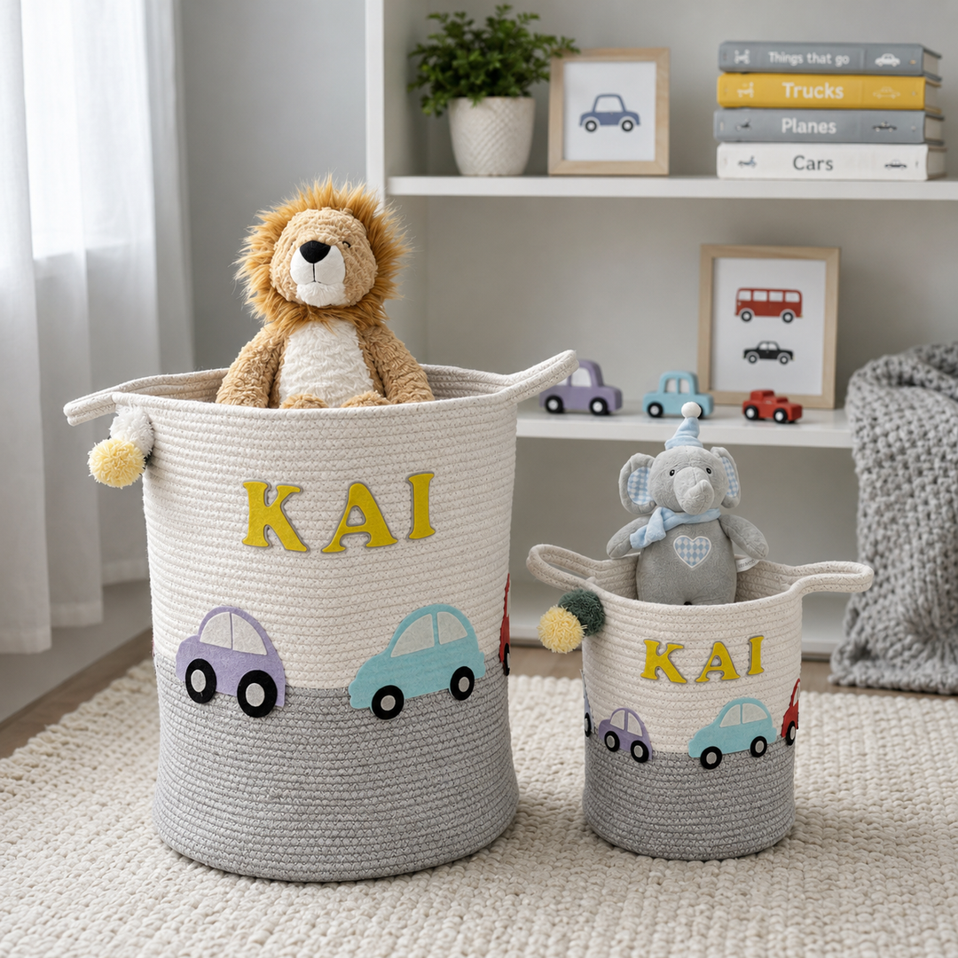 Babble Wrap Jute Cotton Storage Basket - Vintage Vroom