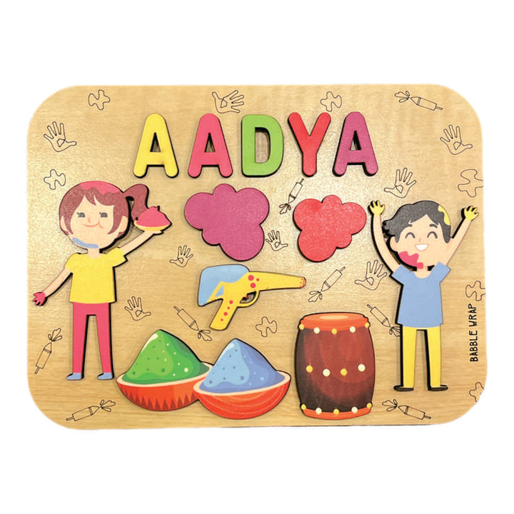 Holi Wooden Name Puzzle- Paint Splatter