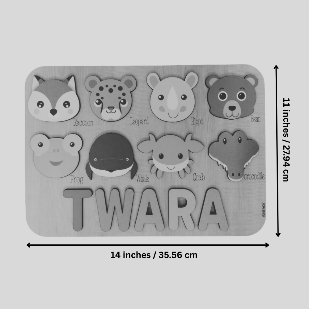 Personalised Wooden Name Puzzle- Fauna (8 Elements)