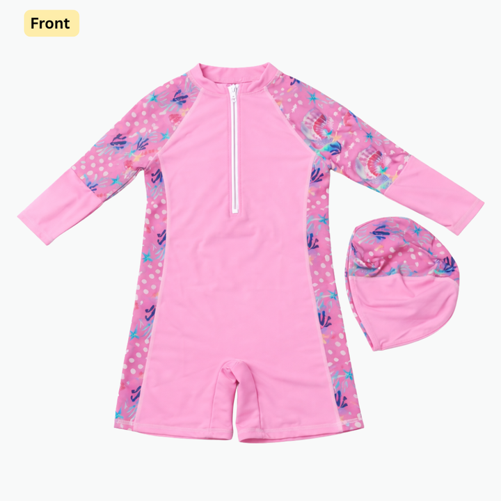 Blush Coral Splash Swim Set with Cap