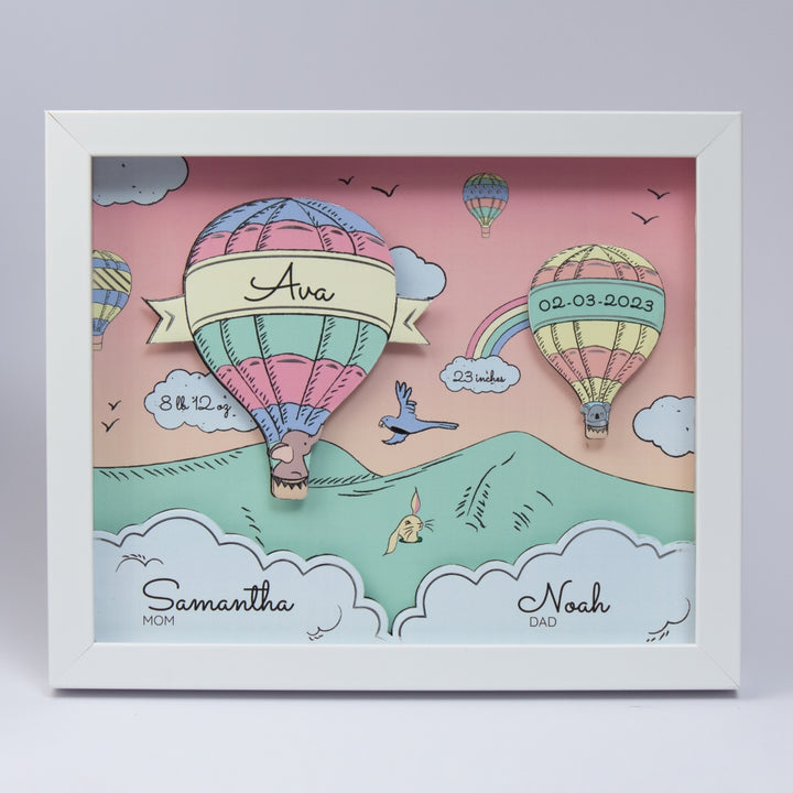 Shadow Box Frame with Silver Foil - Blue Hot Air Balloon