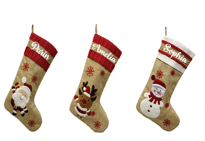 Babble Wrap Burlap Holiday Stocking - Set of 3