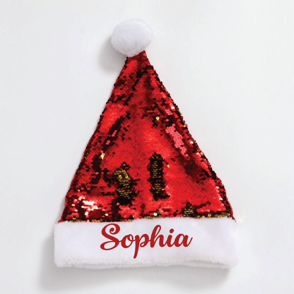 Babble Wrap Personalised Sequins Santa Caps -(Red And Gold)