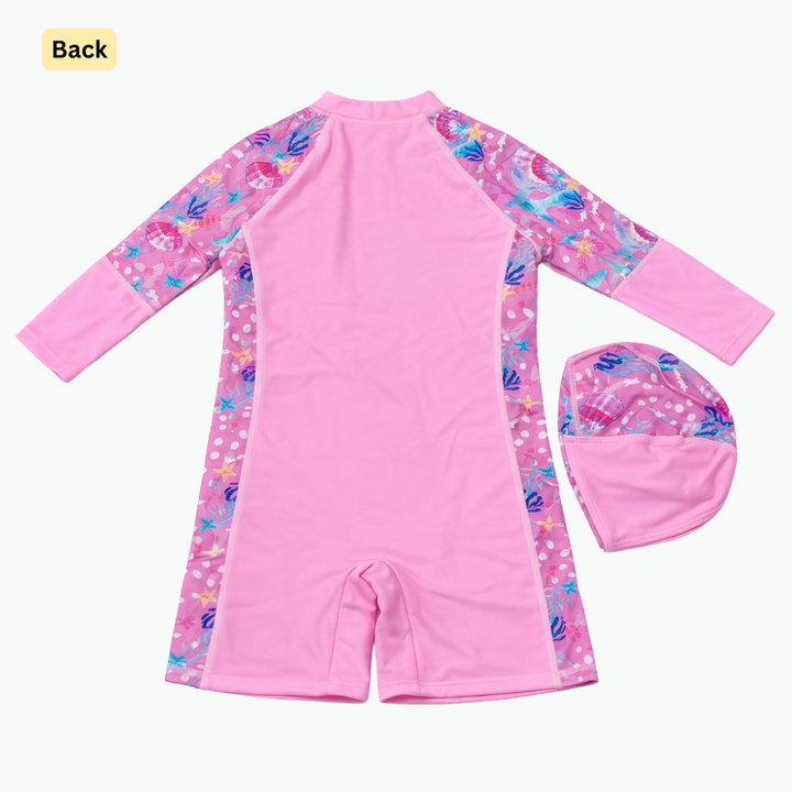 Blush Coral Splash Swim Set with Cap